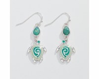 Silver Toned and Two Toned Green Sea Turtle Swirl Earrings