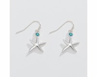 Silver Toned and Aqua Bling Starfish Earrings