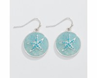 Silver Toned and Aqua Starfish Disk Earrings