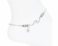 Silver Toned and Multipastel Starfish Wave Anklet