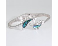Silver Toned and Abalone Dolphin Hinge Bracelet