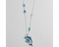 Silver Toned, Blue, and Green Dolphin Necklace