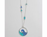 Two Toned Blue and Silver Toned Wave Necklace