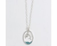 Silver Toned and Aqua Bling Dolphin Necklace