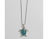 Silver Toned and Blue Sea Turtles Necklace