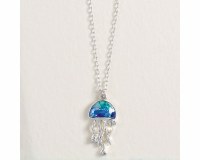 18" Silver Toned, Blue, and Green Jellyfish Necklace