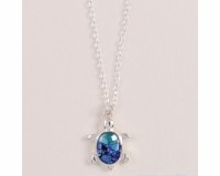18" Silver Toned and Blue Sea Turtle Necklace