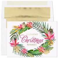 8" x 6" Box of 16 "Warmest Christmas Wishes" Tropical Wreath Christmas Cards