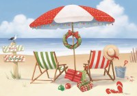 Box of 16 Velvet Touch Beach Chairs and Umbrella Christmas Cards size 6" x 8"