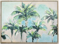 44" x 60" Green Palm Tree Tops Canvas in a Distressed Wood Frame