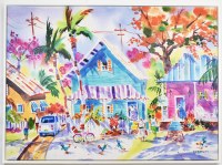 44" x 60" Multicolored Tropical House Canvas in a White Frame