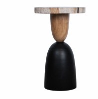 14" Round Stone Top and Wood Base End Table