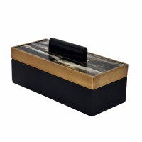 6" x 14" Black and Dustressed Bronze Polyresin Box