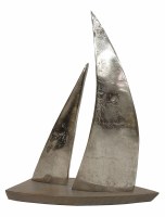 12" Silver and Wood Abstract Sailboat Statue