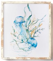 19" x 15" Multicolor Jellyfish Coastal Canvas Framed