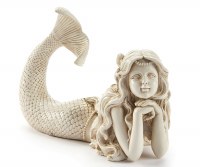 6" Distressed White Polyresin Mermaid Statue