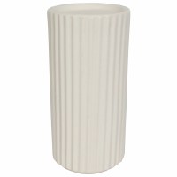 8" Ivory Ribbed Ceramic Pillar Candeholder