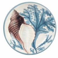 9" Round Conch Shell Ceramic Low Bowl