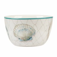 5" Round Cream Ceramic Nautilus and Scallop Shell Bowl
