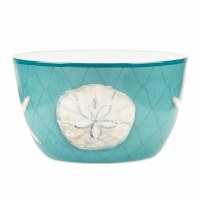 5" Round Teal Ceramic Starfish and Sand Dollar Bowl