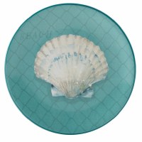 9" Round Teal Ceramic Scallop Shell Plate