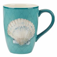 20 Oz Teal Ceramic Scallop Shell Mug
