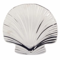14" Silver Scallop Shell Shape Ceramic Platter