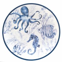 11" Round Blue Sea Life Melamine Plate