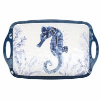 12" x 19" Blue Seahorse Melamine Tray With Handles