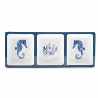 6" x 15" Blue Sea Life Melamine Three Compartment Dish