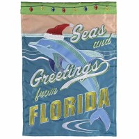 18" x 13" "Seas and Greetings From Florida" Christmas Dolphin Mini Garden Flag