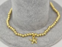 9.5" Gold Toned 4mm Balls Starfish Anklet