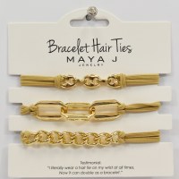 Set of Three Gold and Beige Link Hair Tie Bracelets