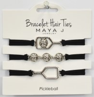 Set of Three Silver and Black Pickleball Theme Hair Tie Bracelets