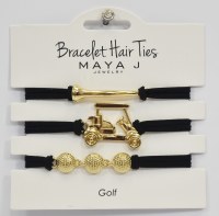 Set of Three Gold and Black Golf Theme Hair Tie Bracelets