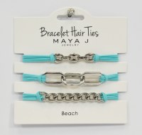 Set of Three Silver and Teal Link Hair Tie Bracelets