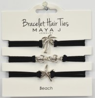 Set of Three Silver and Black Beach Theme Hair Tie Bracelet