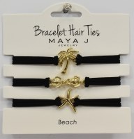 Set of Three Gold and Black Beach Theme Hair Tie Bracelets