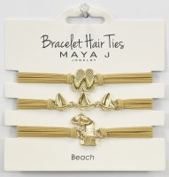 Set of Three Gold and Beige Beach Theme Hair Tie Bracelets