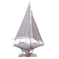 16" Natural and Distressed White Sailboat Statue