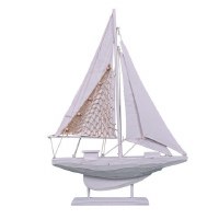 24" Natural and Distressed White Sailboat Statue