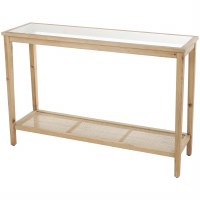 47" Natural Wood Glass Top Console Table