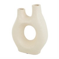 12" Cream Two Opening Paper Mache Vase With a Hole