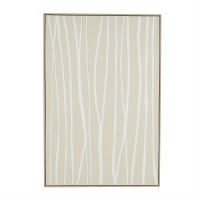 49" x 33" White Lines on a Beige Canvas Framed