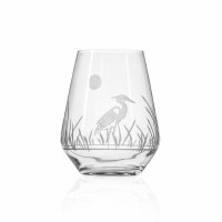 18 Oz Etched Heron Stemless Wine Glass