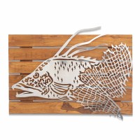 27" x 36" Hogfish With a Seafan on Teak Wood Slats Coastal Metal Wall Art Plaque MM914