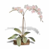 30" Multicolor Metal Phalaenopsis Orchids on a Root Wood Base Sculpture MM924