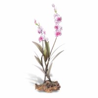 26" Multicolor Metal Dendrobium Orchid on a Root Wood Base Sculpture MM925