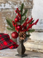 17" Faux Red Berries and Ornaments Pine Spray