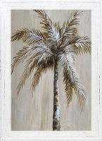 28" x 24" Taupe Palm Tree 1 Coastal Gel White Wash Framed Print